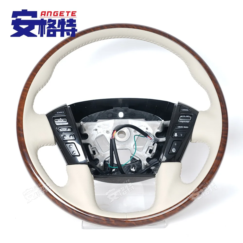 

Applicable to:Suitable for Nissan Toule Y62 Infiniti QX56/QX80 mahogany beige high-end car steering wheel modification
