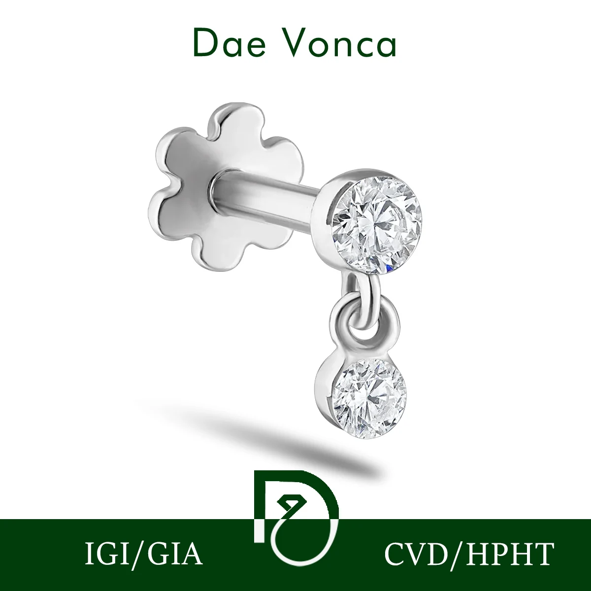 

Invisible Setting Lab Grown Diamond Single Earring 9K 14K 18K Solid Gold Round Cut CVD/HPHT Lab Created Diamond Drop Earring