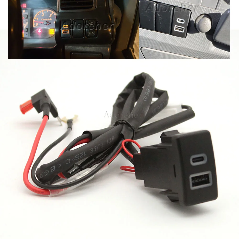 Carregador Rápido para Carro 12V/24V QC3.0 USB PD Tipo C, Adaptador de Energia para Telefone, Acessórios para Isuzu 3.0 4JJ1