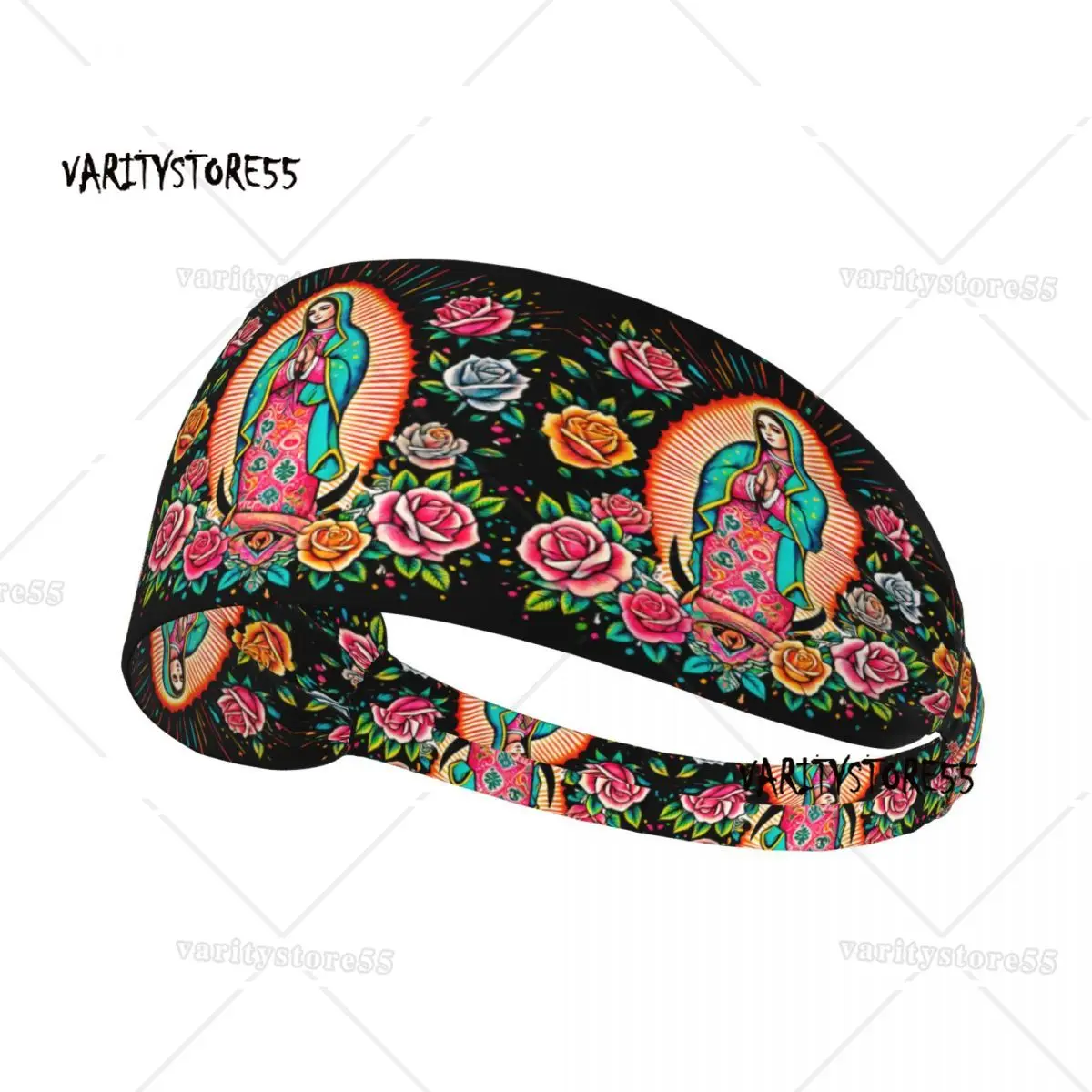 

Custom Our Lady Of Mexico Virgin Mary Sport Headband for Training Non Slip Elastic Religious Art Moisture Wicking Sweatband