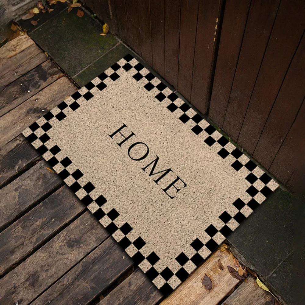 Vintage Checkered Border Door Mat Beige Carpet with 