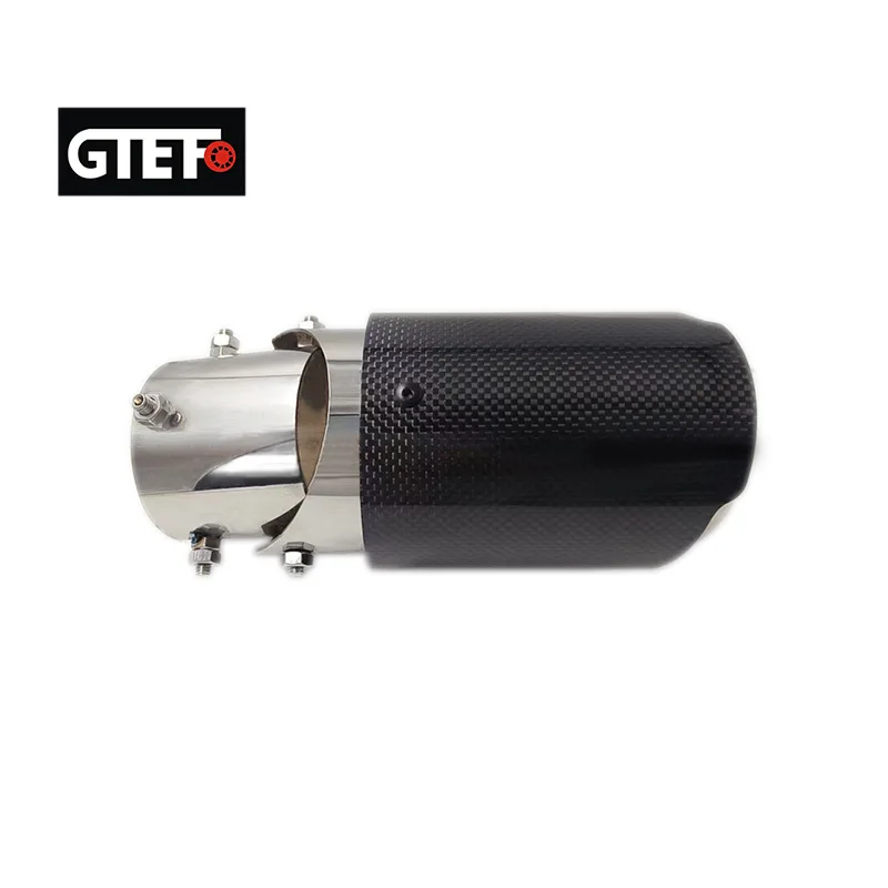 GTEFO One Piece Universal Stainless Steel Carbon Fiber 63-93mm Car Exhaust Pipe Adjustable Elbow Tip Car Modification