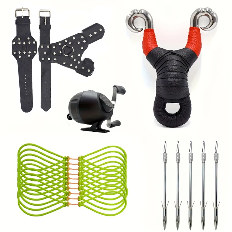 

Набор рогаток для рыбалки на открытом воздухе, высокоэластичное охотничье снаряжение для взрослых, портативная рогатка с резиновой лентой для стрельбы