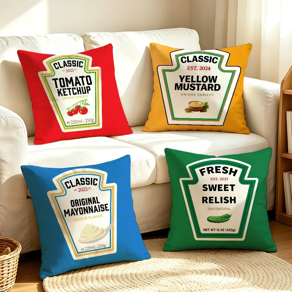 Art H-Heinz-S Ketchup cushion cover Soft Smooth Hidden Zipper Washable Decorative Couch Office Housewarming Gift