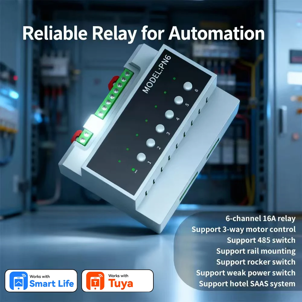 

Tuya Zigbee or Wifi 6-CH Power Controller 6-Way Relay Switch Circuit Breaker Tuya Smart APP Remote Control Energy Space Saving