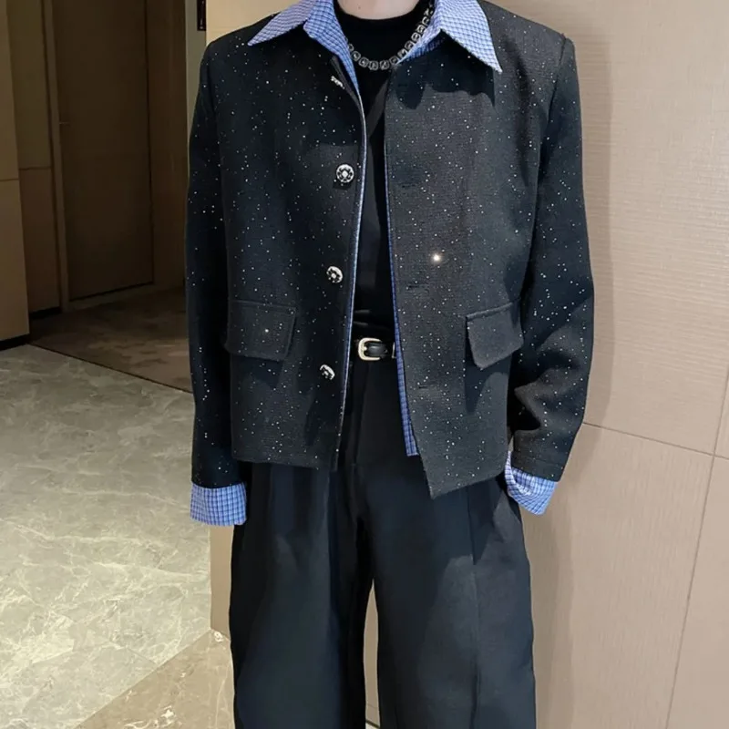 2025 쇼트 스플라이스 신상 재킷 남성 패션 다용도 페이크 투피스 탑