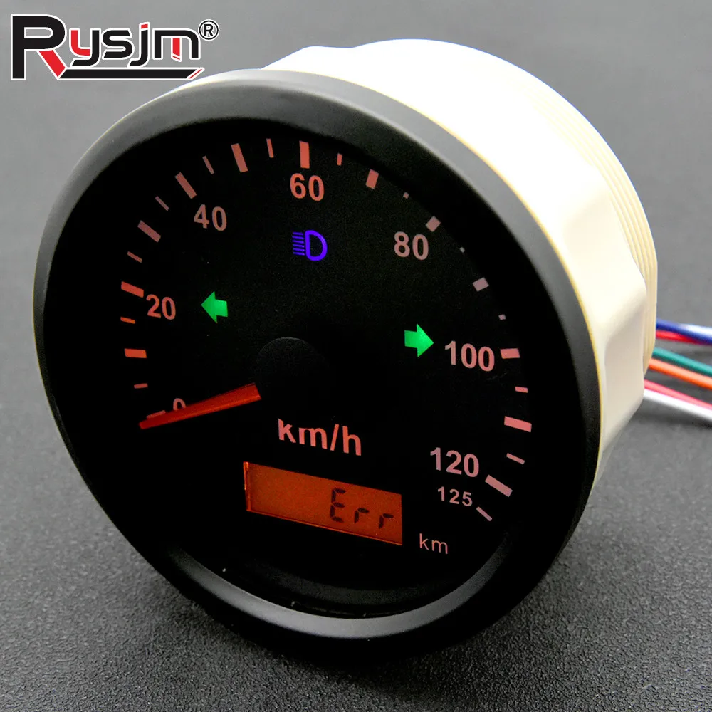 

85mm GPS Speedometer Gauge with Antenna 125Km/h 200Km/h Waterproof Speed Meter Red Backlight + High Beam Left/Right Turn Light