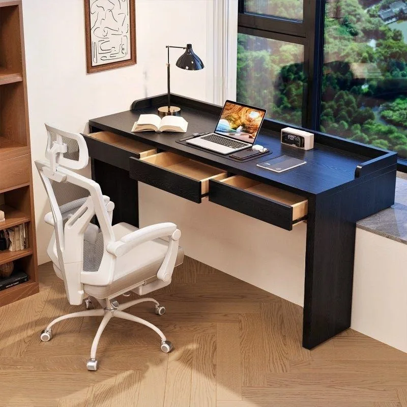 HYS solid wood bay window desk with drawer conversion computer desk, home bedroom windowsill office desk, solid wood workbench