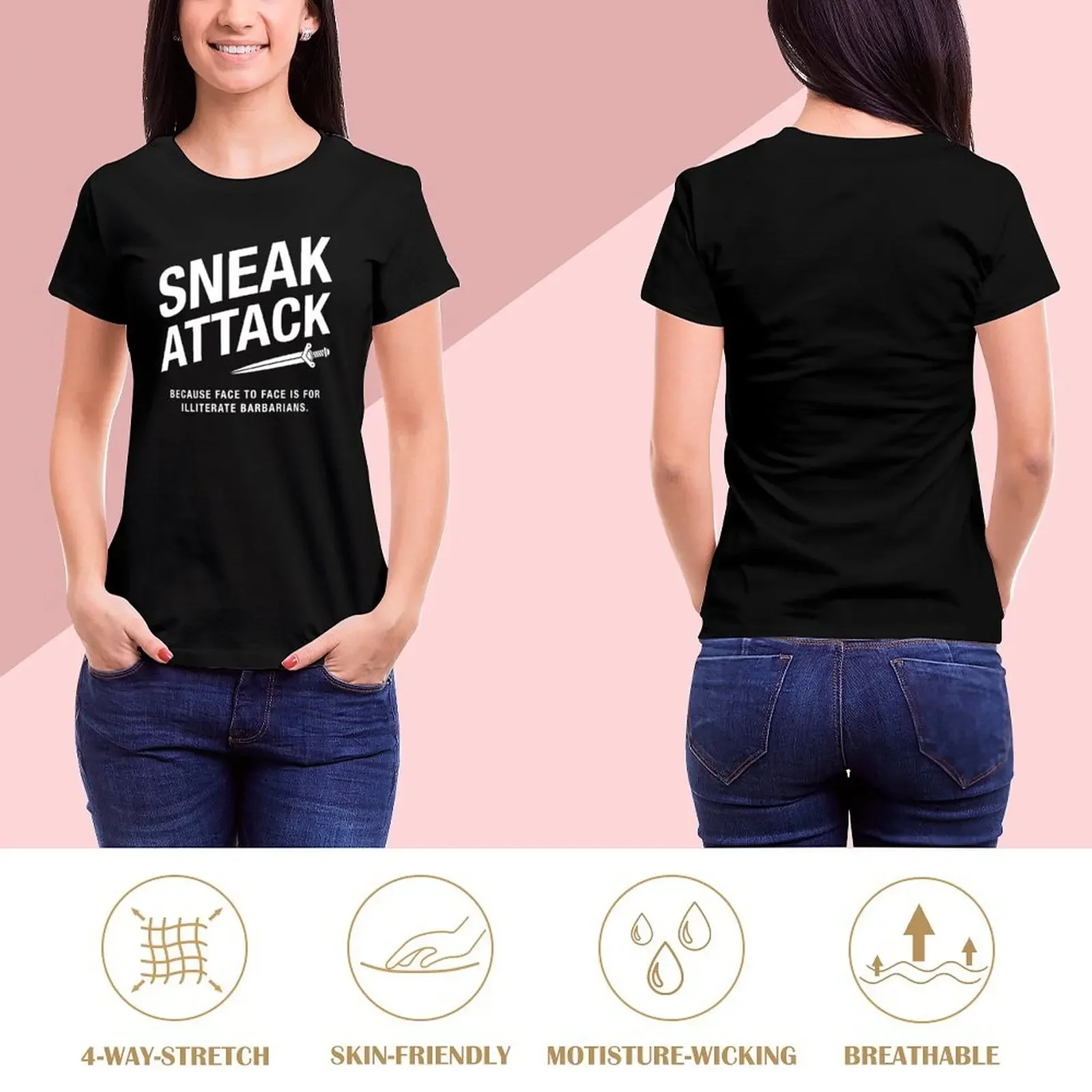 Rogue Sneak Attack Illiterate Barbarians Gaming T-Shirt anime funnys graphics summer top t-shirts for Women graphic tees funny