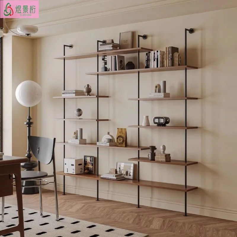 Internet celebrity explosion adjustable steel and wood creative shelf home integrated bookshelf living room light luxury shelf