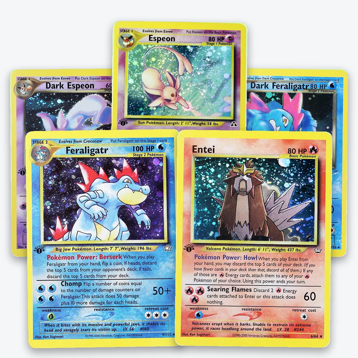PKM Proxy EN Neo Entei/Espeon/Feraligatr Rare Card Collection, Holo and Non-Holo, PTCG Gifts Toys