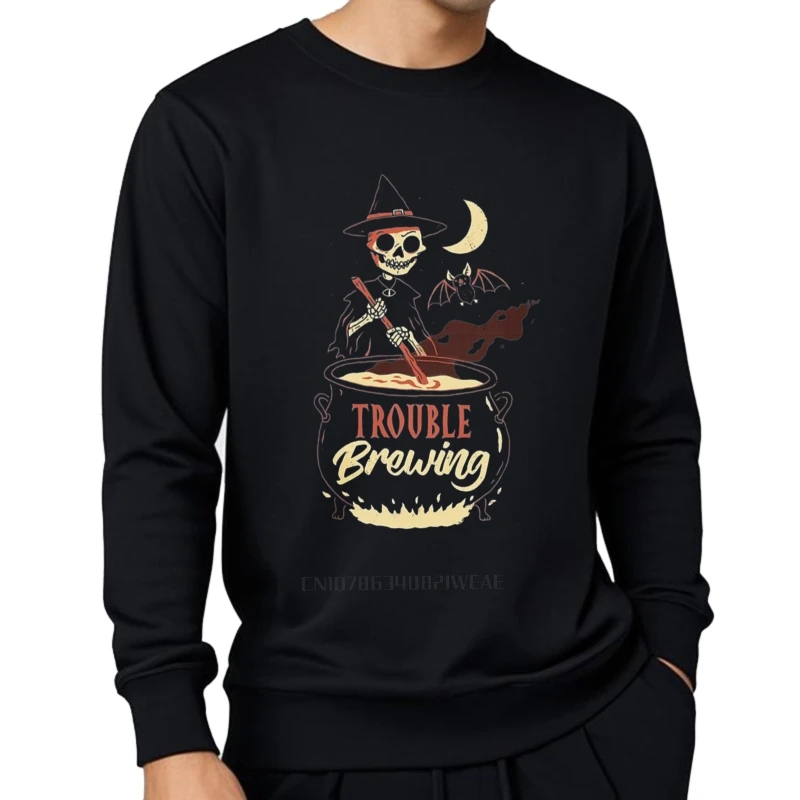 Unissex outono meninos com capuz esqueleto bruxa caldeirão lua morcego manga longa cor sólida treino o-pescoço pulôver anime hoodie