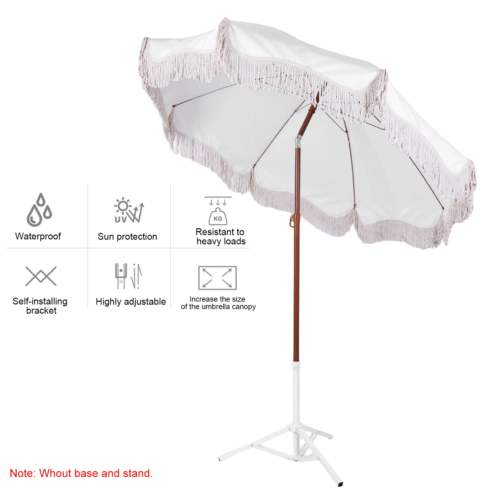 

Пляжный зонт в стиле бохо с бахромой, регулируемый, с защитой от УФ-излучения, для сада, стола, бассейна (белый, цвет мороженого)