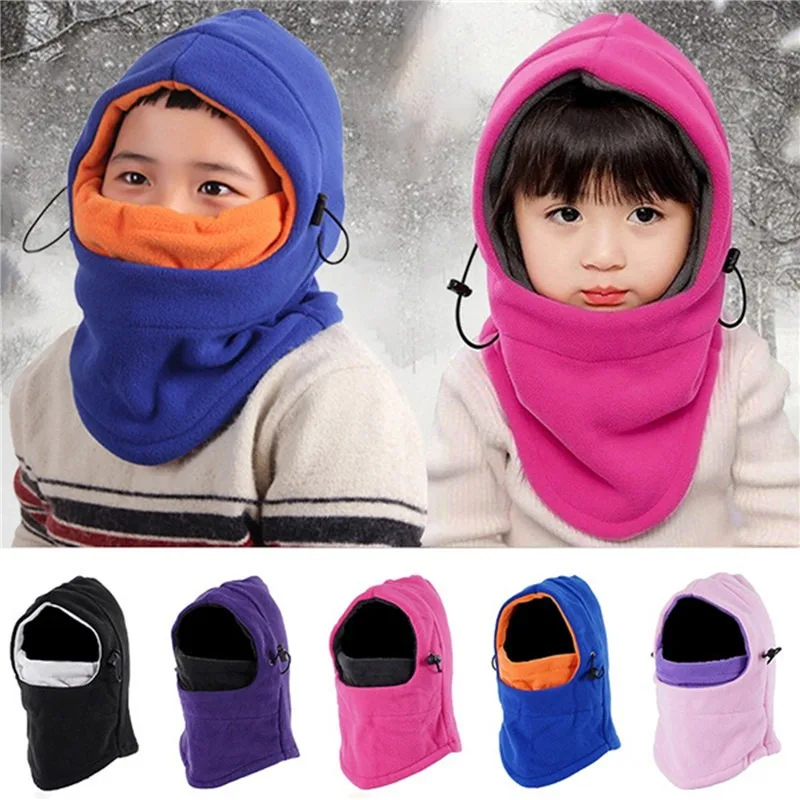 1pc Thermal Neck Warm Full Face Ski Mask Hood Cap Kids Winter Fleece Balaclava Hat Boys Girls Children Cap