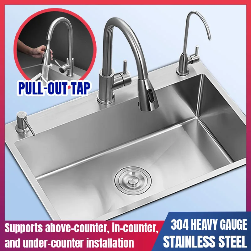 Kitchen Accessories Multi-functional Large-capacity 304 Stainless Steel Rectangular Sink With Pull-out Tap Water Purifier Faucet
