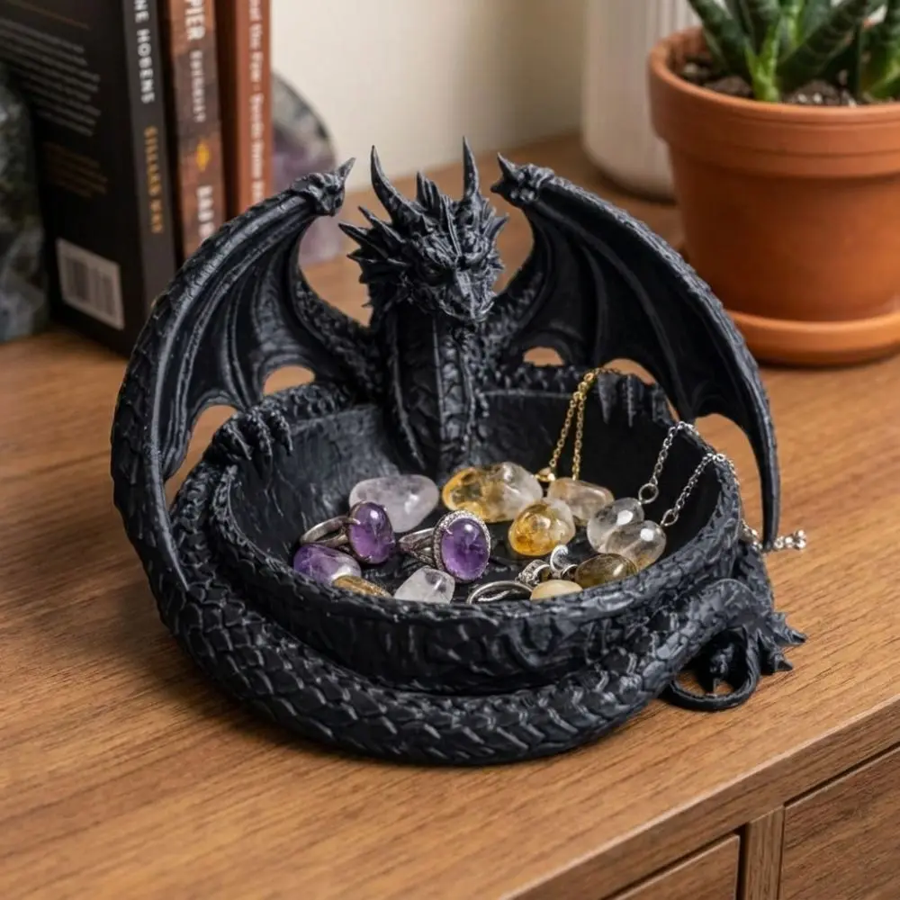3D Printing Dragon Shaped Jewelry Tray Unique Dark Style Dragon Trinket Bowl Plastic Gothic Key Coin Storage Holder