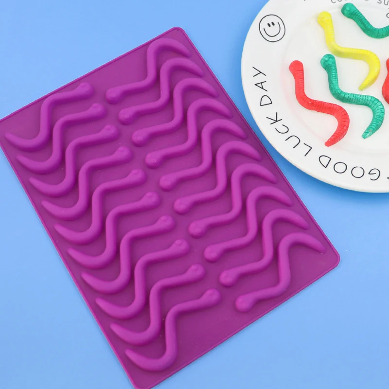 20PCS Creative Holes DIY Silicone Gummy Snake Worms Chocolate Mold Sugar Candy Jelly Molds Ice Tube Tray Mold Cake Decor Tools