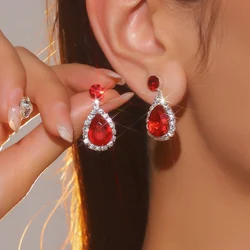 Fashion Dangle Earrings for Women Red Rhinestone Drop Chandelier Earrings Teardrop Cubic Zirconia Jewelry for party New Year