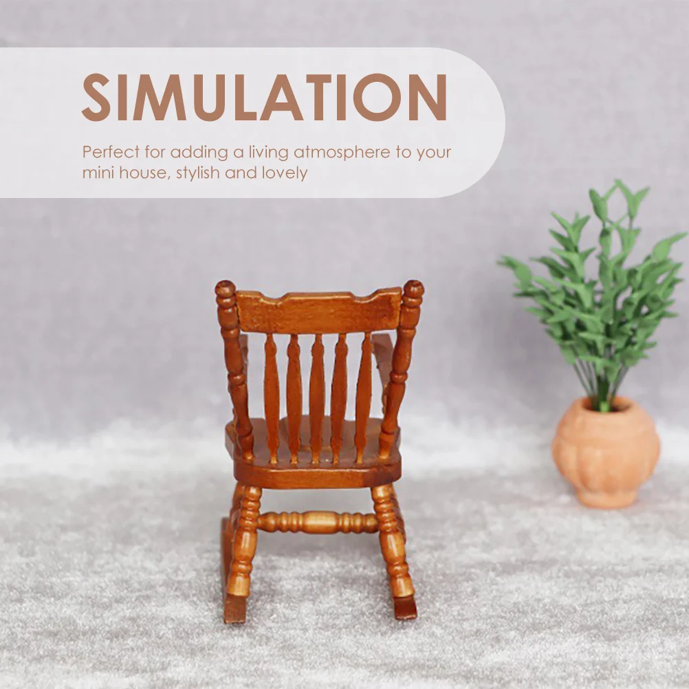 Vintage Decor Simulation Rocking Chair House Micro Landscape Models Miniature Outdoor Tools Chairs Brown Wooden