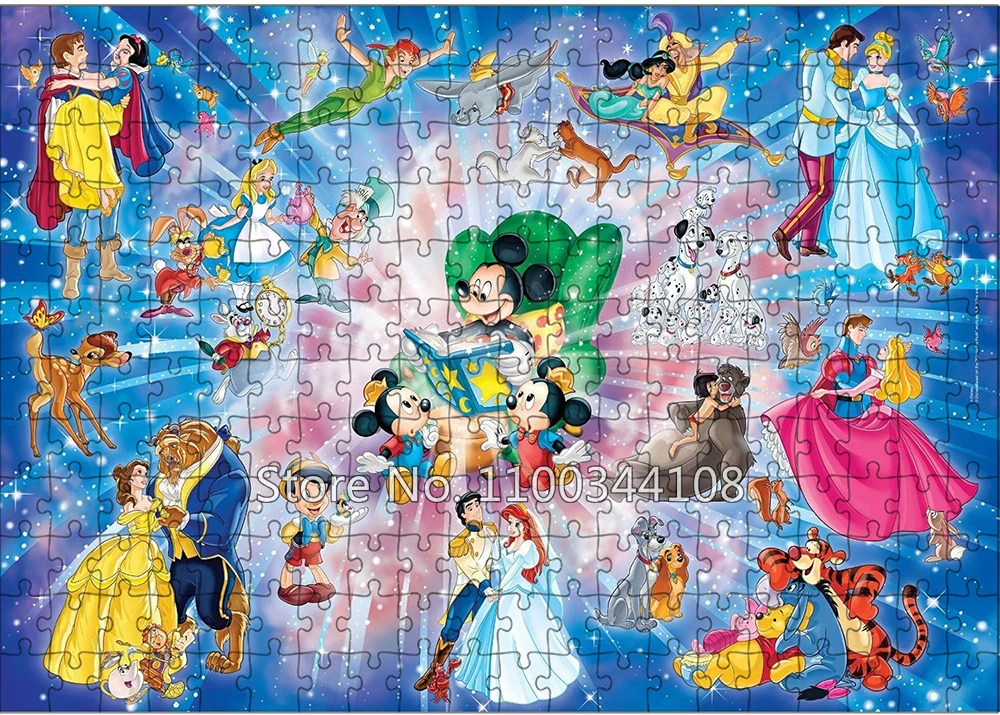 Disney Cartoon Jigsaw Puzzles Princess and Prince Mickey Mouse Paper Wooden Puzzle Kids Handmade Gifts Educational Toys Crafts