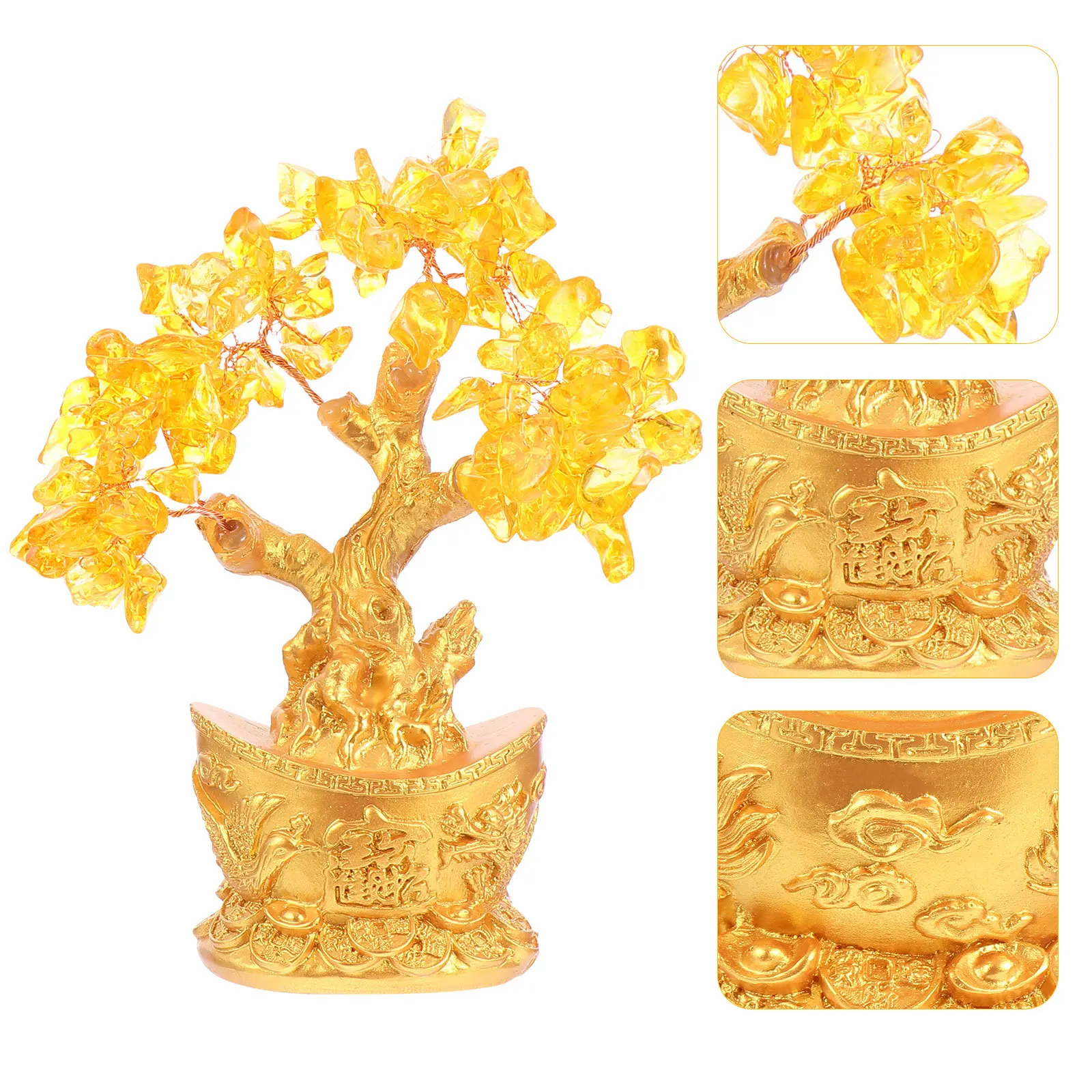 

1Pcs Citrine Money Tree Crystal Bonsai Fortune Tree Desktop Feng Shui Ornament Wealth Prosperity Home Office Decorative Tabletop
