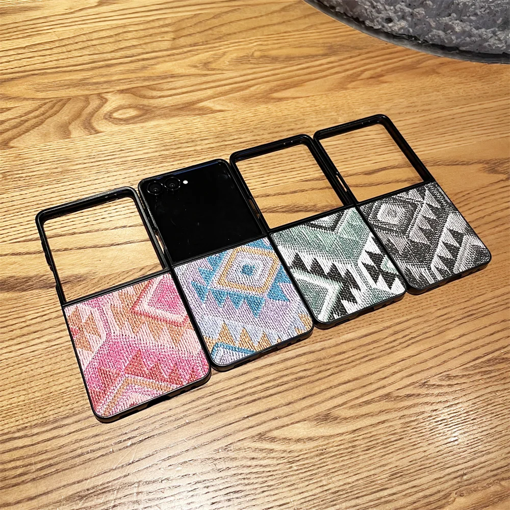 Ins Plaid Leather Fashion Phone case for Samsung Galaxy Z Flip 7 6 5 Flip 6 5 Flip 5 4 3 Cover Korean Cute Shockproof Funda Capa