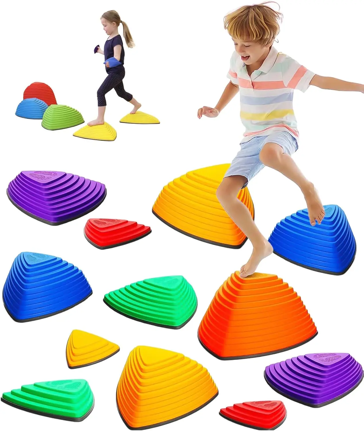 Stepping StonesForKids, SetOf12, Montessori Indoor and Outdoor Balance Stepping Stones, Promotes Coordination, Balanced Strength