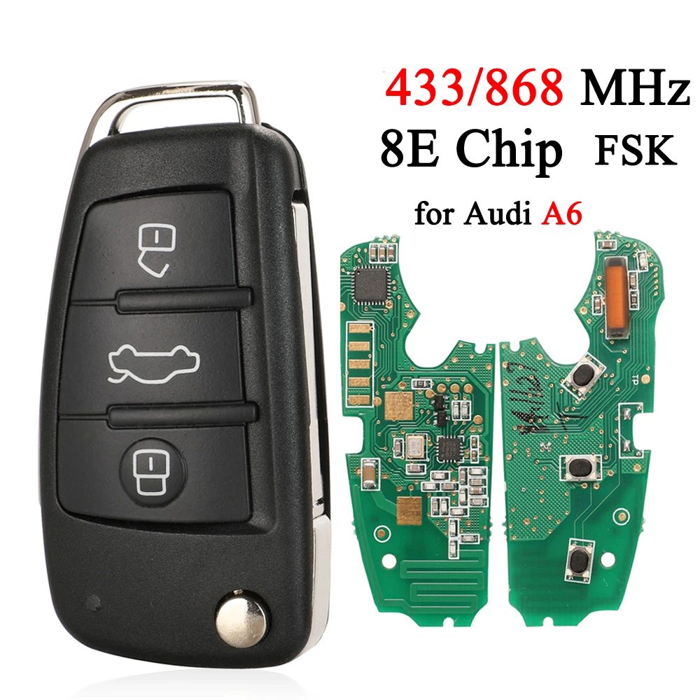 Jingyuqin 315/433/868MHz Flip Remote Car Key For Audi A6 S6 Q7 FSK 8E Chip 8E0 837 220 N /P /Q /M /T /R /D Fob 3 Buttons