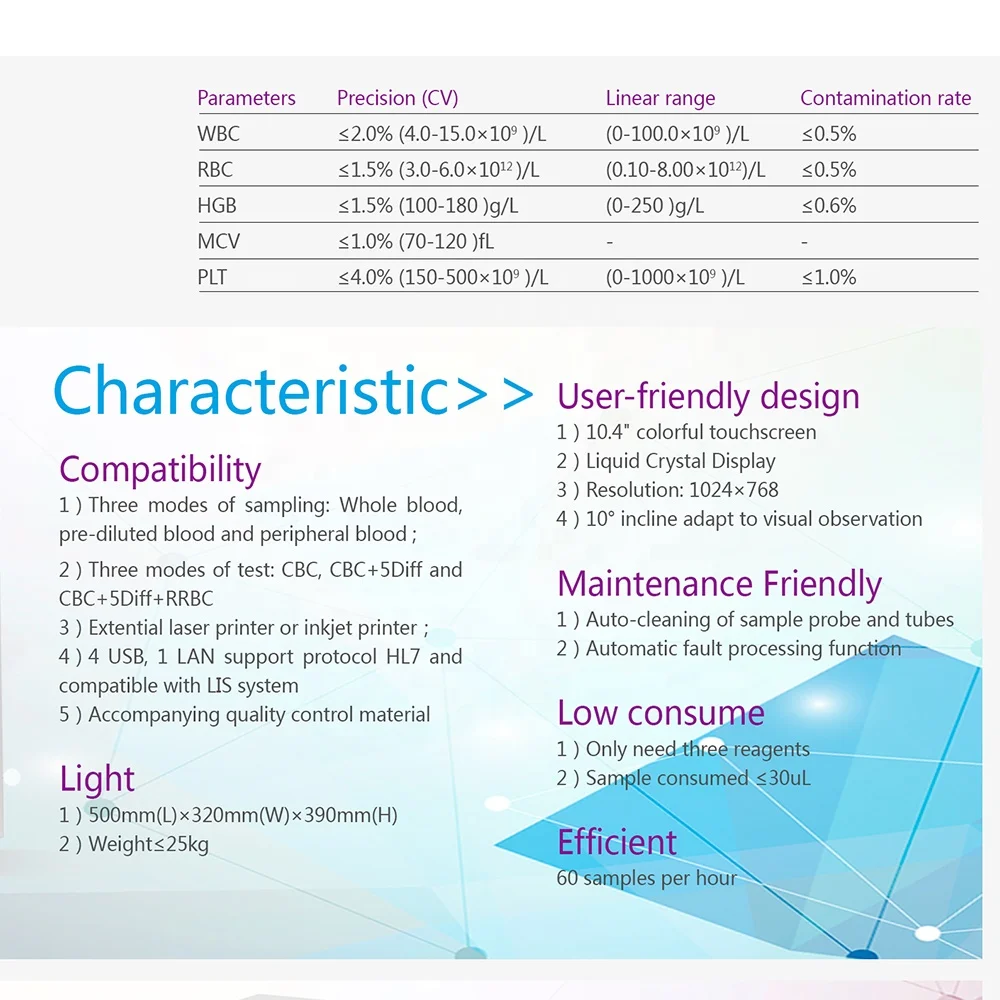 5 Part Cell Counter Clinical Analytical Instruments Fully Automated  Diff CBC Blood Test Machine Auto Hematology Analyzer