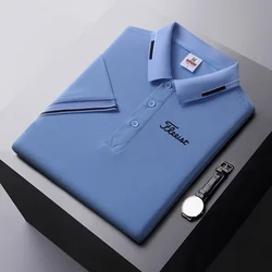 2024 New Golf Polo Collar Shirt Men's Top Luxury Business and Leisure Brand Breathable and Comfortable Short Sleeve Polo Shirt