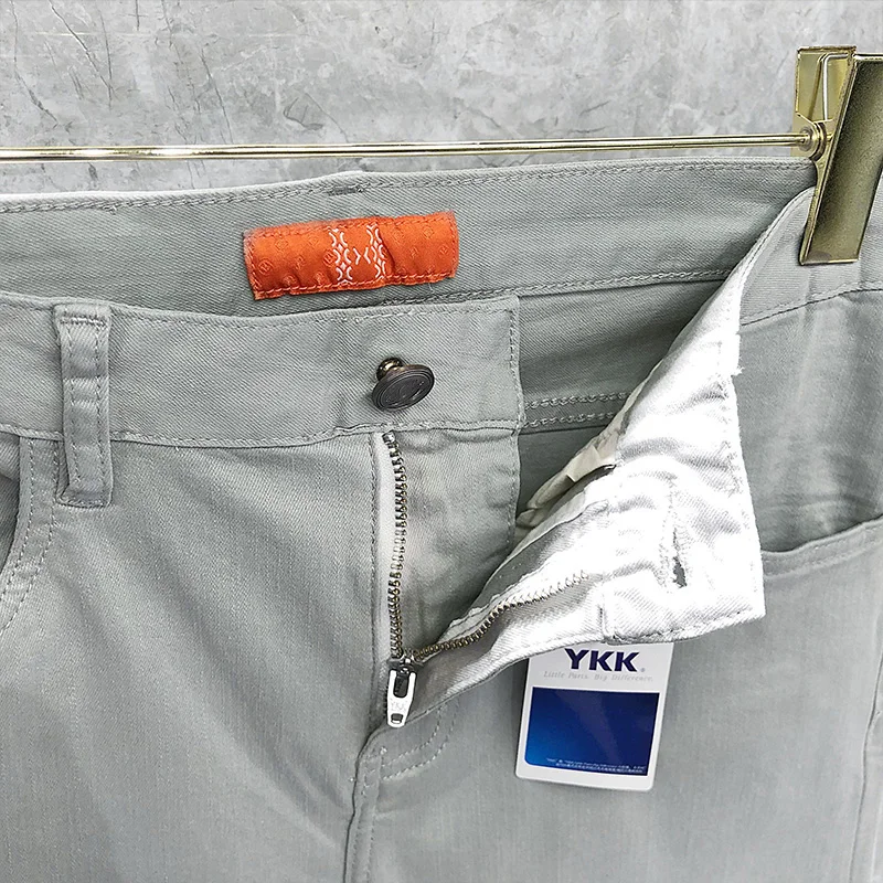 Pantalones vaqueros de verano para hombre, vaqueros rectos finos de marca de lujo, a la moda, de alta calidad, informales, grises, elásticos