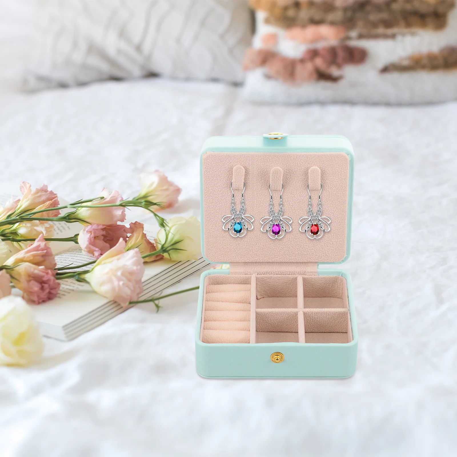 

Jewelry Box Storage Case Multi-Function Organizer for Earrings Necklace Rings Portable Jewelry Holder Fashion Style