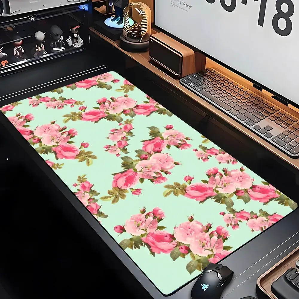 Vintage Flower Mouse Pad Gamer Mousepad Baby Bear Mouse Large Mouse Mat Natural Rubber Desk Rug PC Desk Mats Design Mousepads