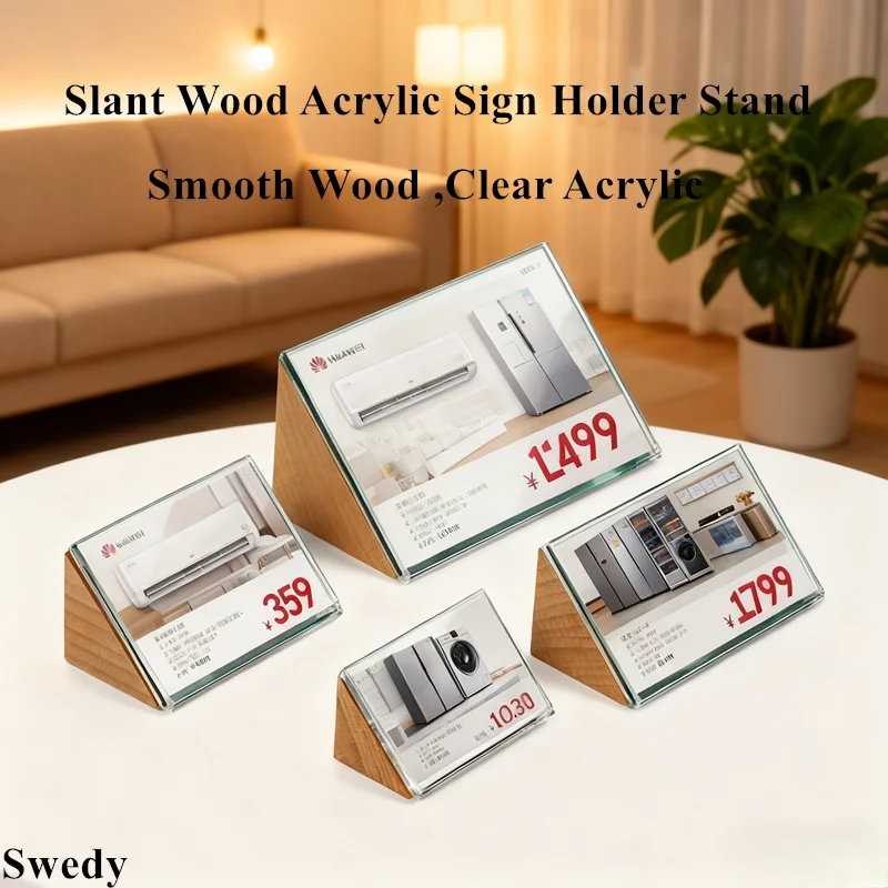 60x40mm / 55x75mm Small Acrylic Sign Holder Display Stand Table Number Name Card Holder Stand Wood Menu Price Label Card Holder