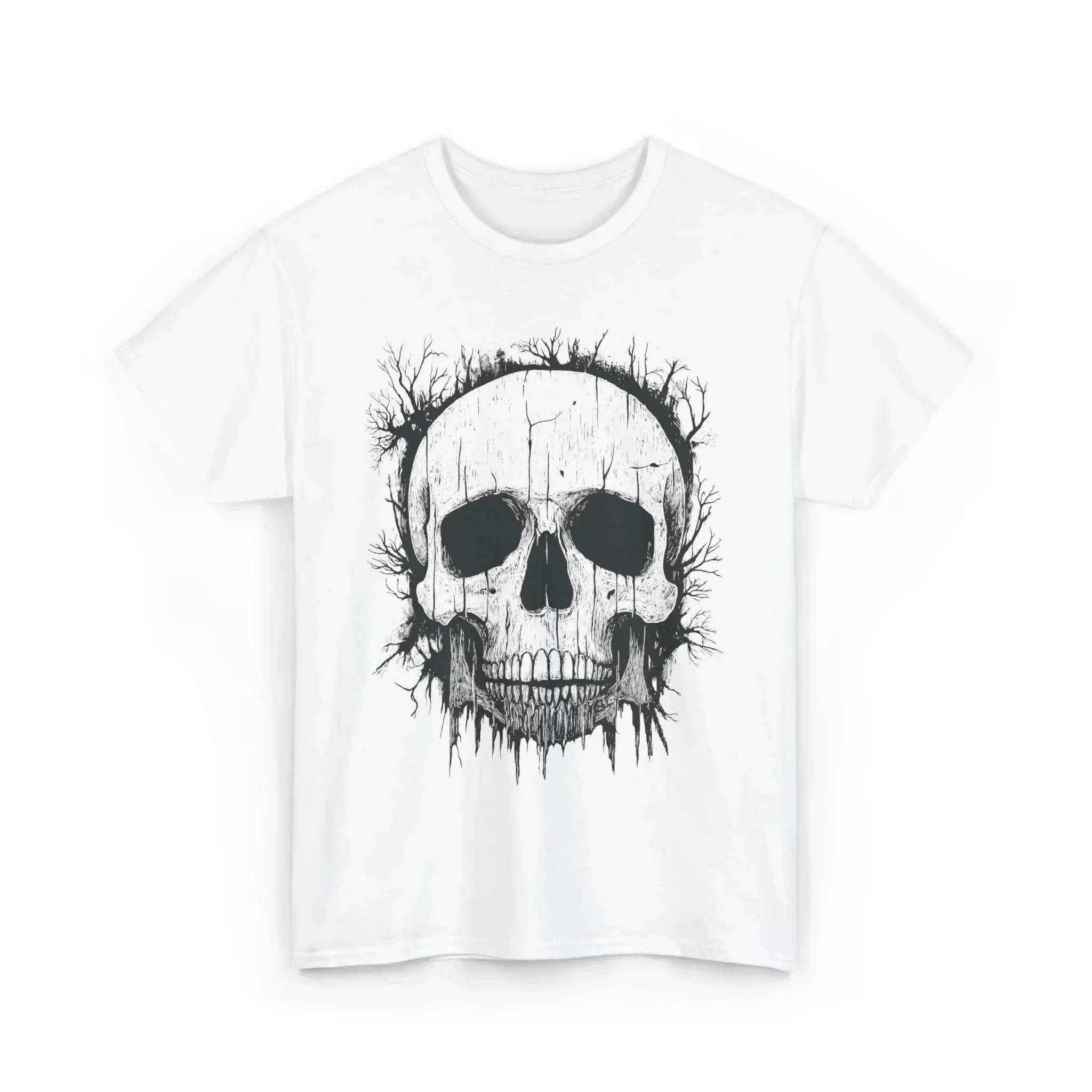 Creepy Skull Tree Shirt Haunted Forestcore Gothic Woodland Art Tee Horror Woodcut Illustration Spooky T-shirt Men Clothing