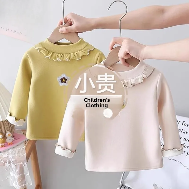 

Детская теплая флисовая кофта с длинным рукавом для девочек, утепленная, из полиэстера, с рюшами под дерево, топ