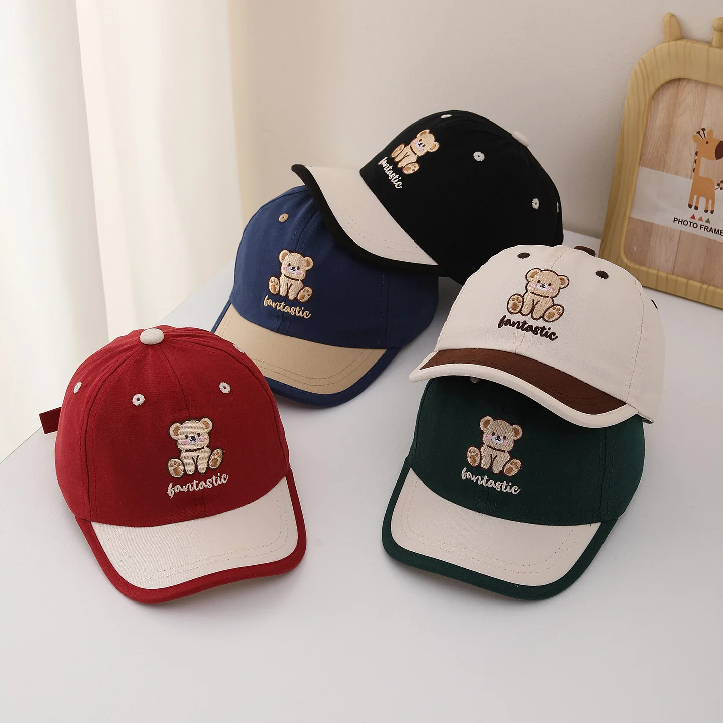 Casquette de baseball pour enfants 52 cm, chapeau à patch ours de dessin animé pour enfants, visière pare-soleil pour enfants, printemps été, extérieur, pour tout-petits garçons et filles