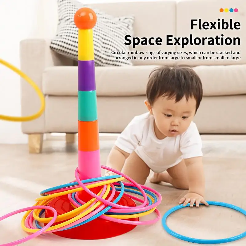  Stackable Ferrule Ring Toss Game Children Indoor Outdoor Educational Toys Gift for Active Playtime