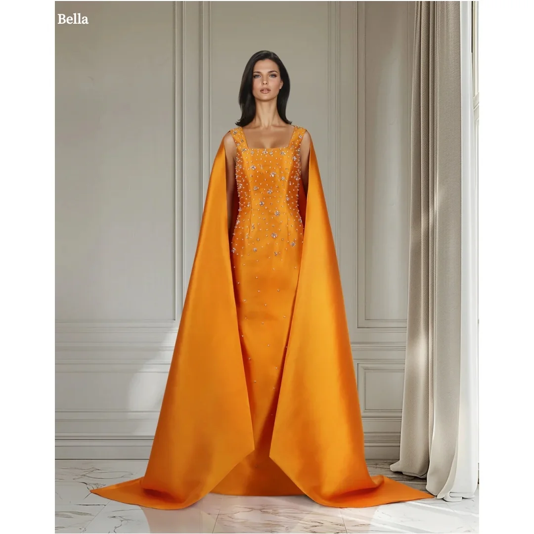 

Bella Индивидуальный оранжевый комплект из двух предметов с шалью на тонких бретельках, вечерние платья без бретелек, атласное платье для выпускного вечера трапециевидной формы 2025