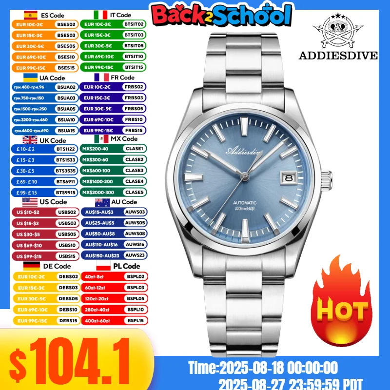 

ADDIESDIVE 39mm Men Fasion Watch BGW9 Super Luminous Bubble Mirror Glass 100m Waterproof Japan NH35A Automatic Mechanical Watch