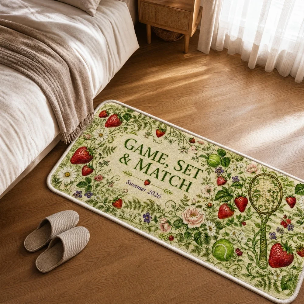 Table Tennis Live - Cottagecore Floral Strawberry Flannel Runner Rug,