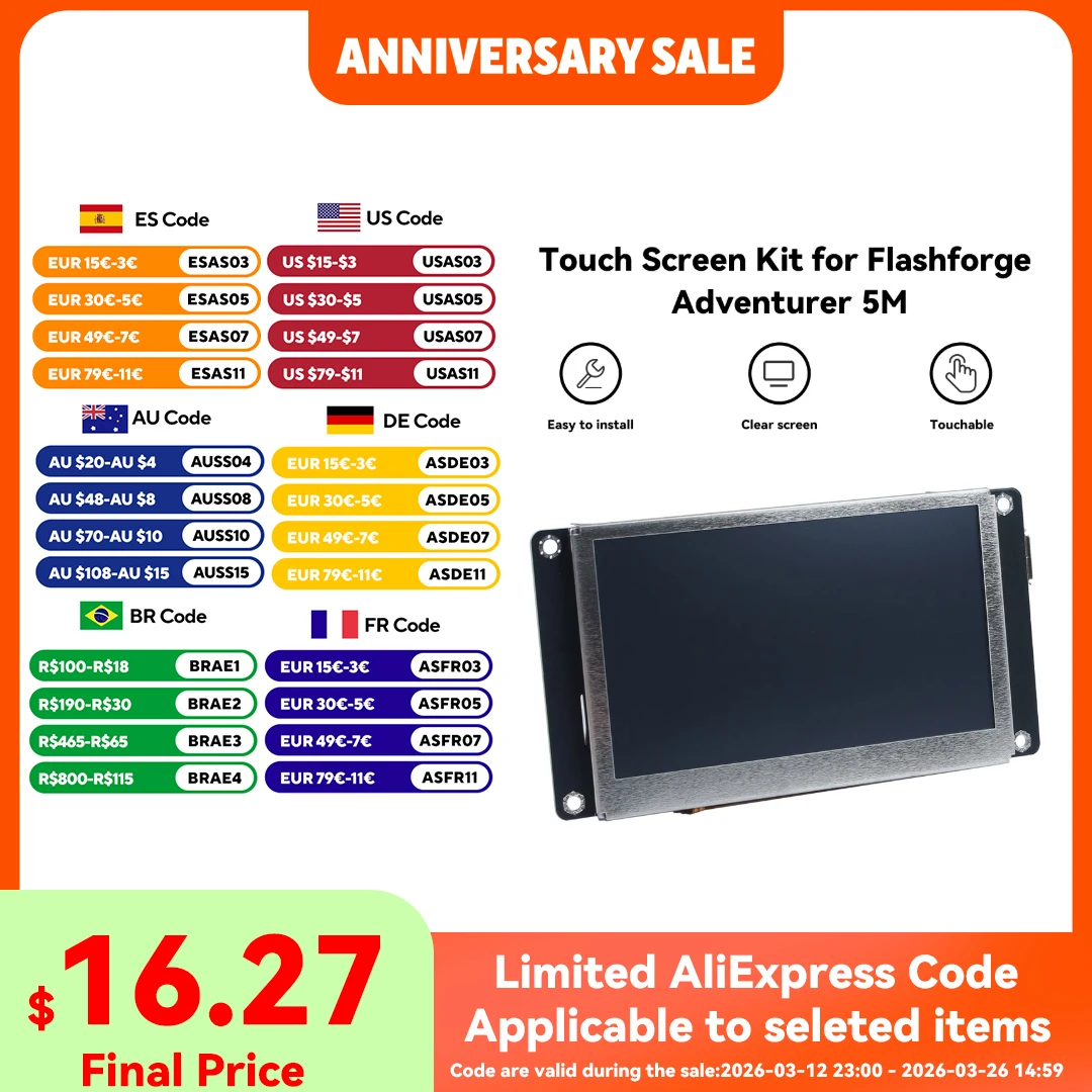 NEW Touch Screen Kit For Flashforge Adventurer 5M  Touchable Screen Easy To Install  For 3D Printer Accessories