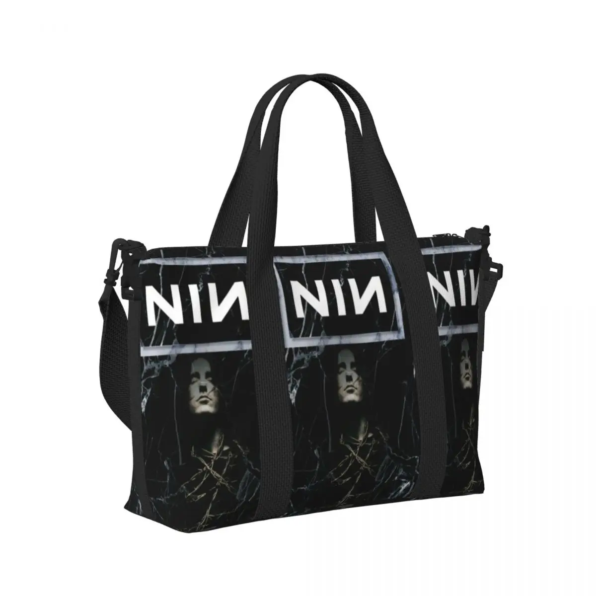 

NIN Nine Inch Naills Rock Band Beach Travel Bag Large Capacity Tote Bags for Gym Yoga Women Shopping Duffle Shoulder Bag