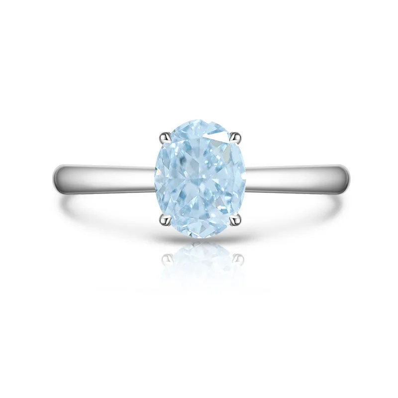 925 Sterling Silber Funkelnder Eisblumenschliff 6 * 8 mm Taubenei Zirkon Ring Damenmode Einfacher klassischer Ehering – Detail 14