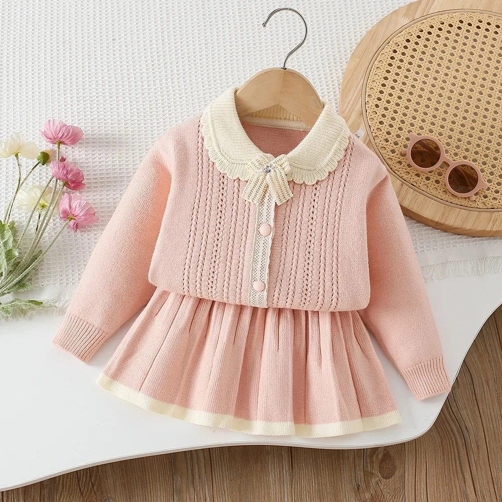 2PCS SETS of Fall Winter Sweater Lovely kids' sets and outfits for Pretty Girls Clothes Baby Girl Clothes Cable Knit Skirt Set