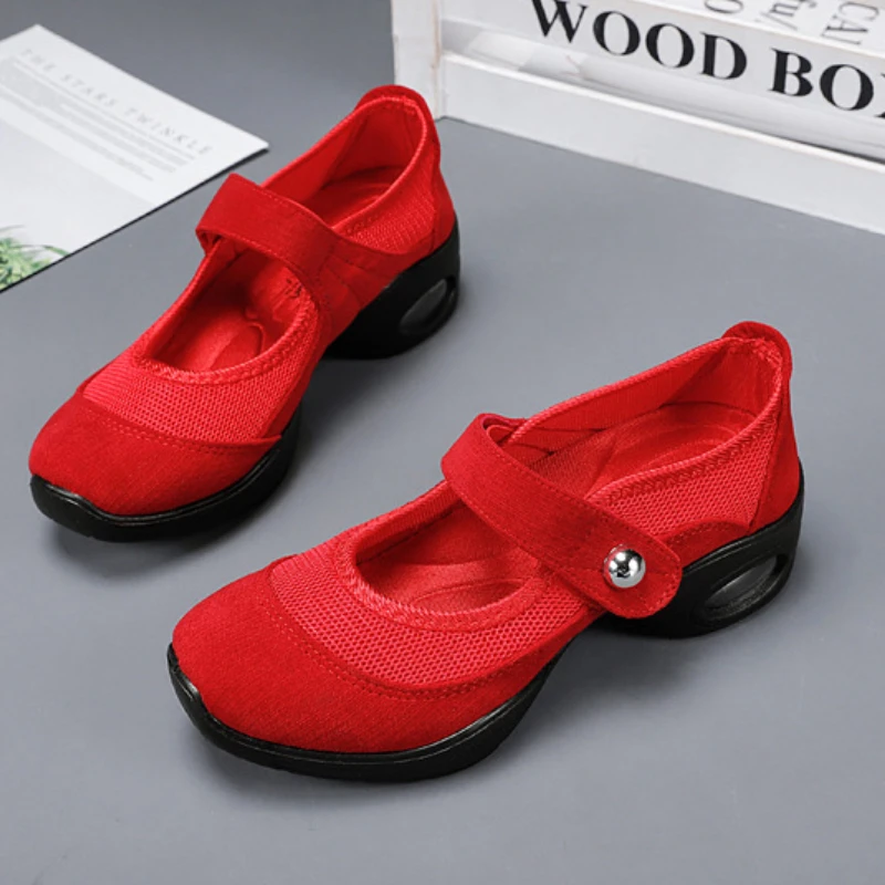 Women Mesh Wedges Sneakers Solid Color Platform Dance Shoes Casual Lightweight Walking Slip on Loafers Zapatillas De Mujer