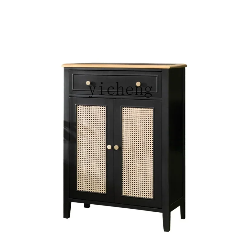 

solid wood household large-capacity porch cabinet rattan breathable wall storage cabinet