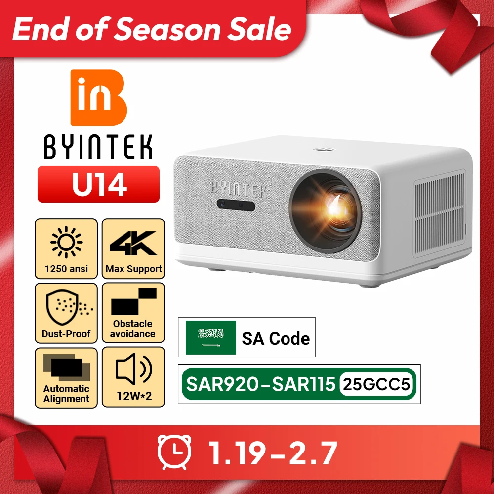 BYINTEK LOVE U14 Full HD 1080P Projector 4K  Smart Bluetooth WiFi 6 Supported 1250ANSI Auto Focus Home Theater Cinema Projectors