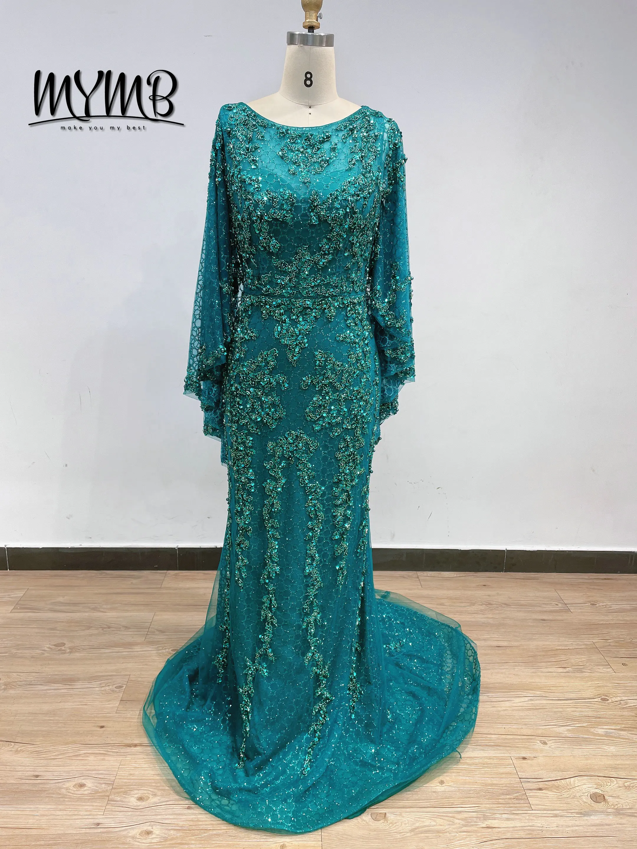 MYMB Shiny Embroidery Mermaid Evening Dresses With Beaded Embroidery Mother of the Bride Dresses for Wedding Formal Gowns DXM004
