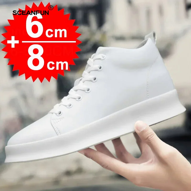 Men sneakers height increase shoes for men casual insole 6/8cm white black taller shoes male leisure sports plus size 37-44